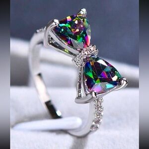 Mystic Rainbow Bow Ring - Silver Tone Women’s Ring